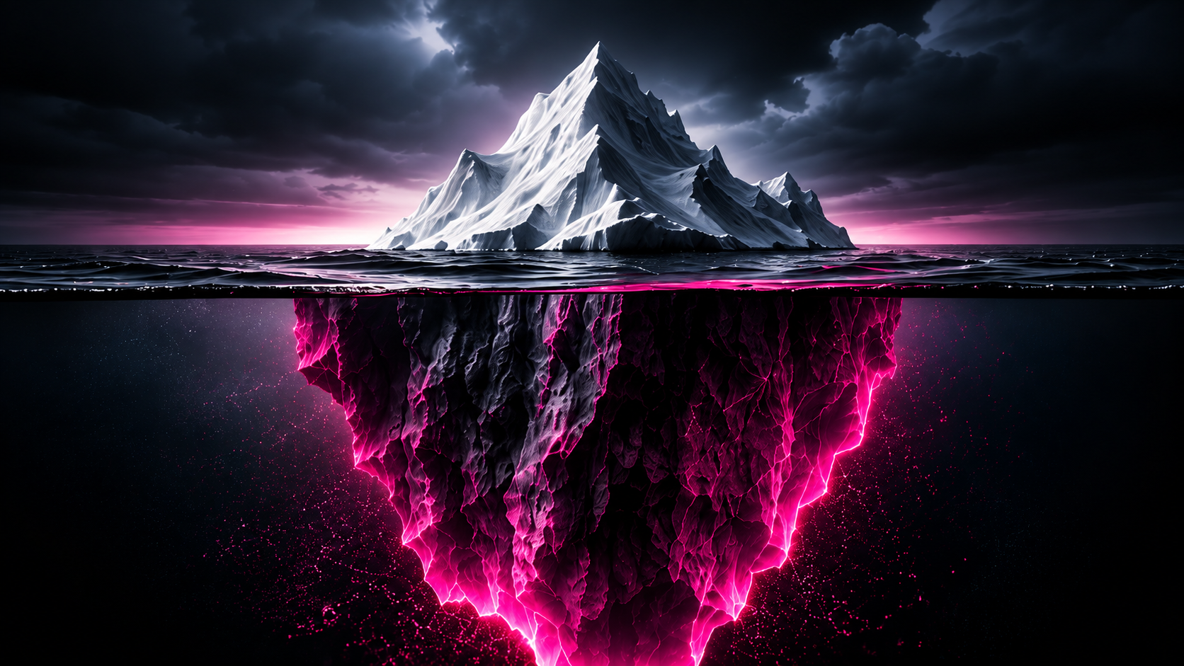 Iceberg con la parte sommersa illuminata di fucsia